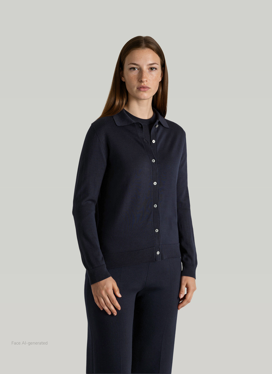 Strickjacke Knopf 1/1 Arm Navy Frontansicht