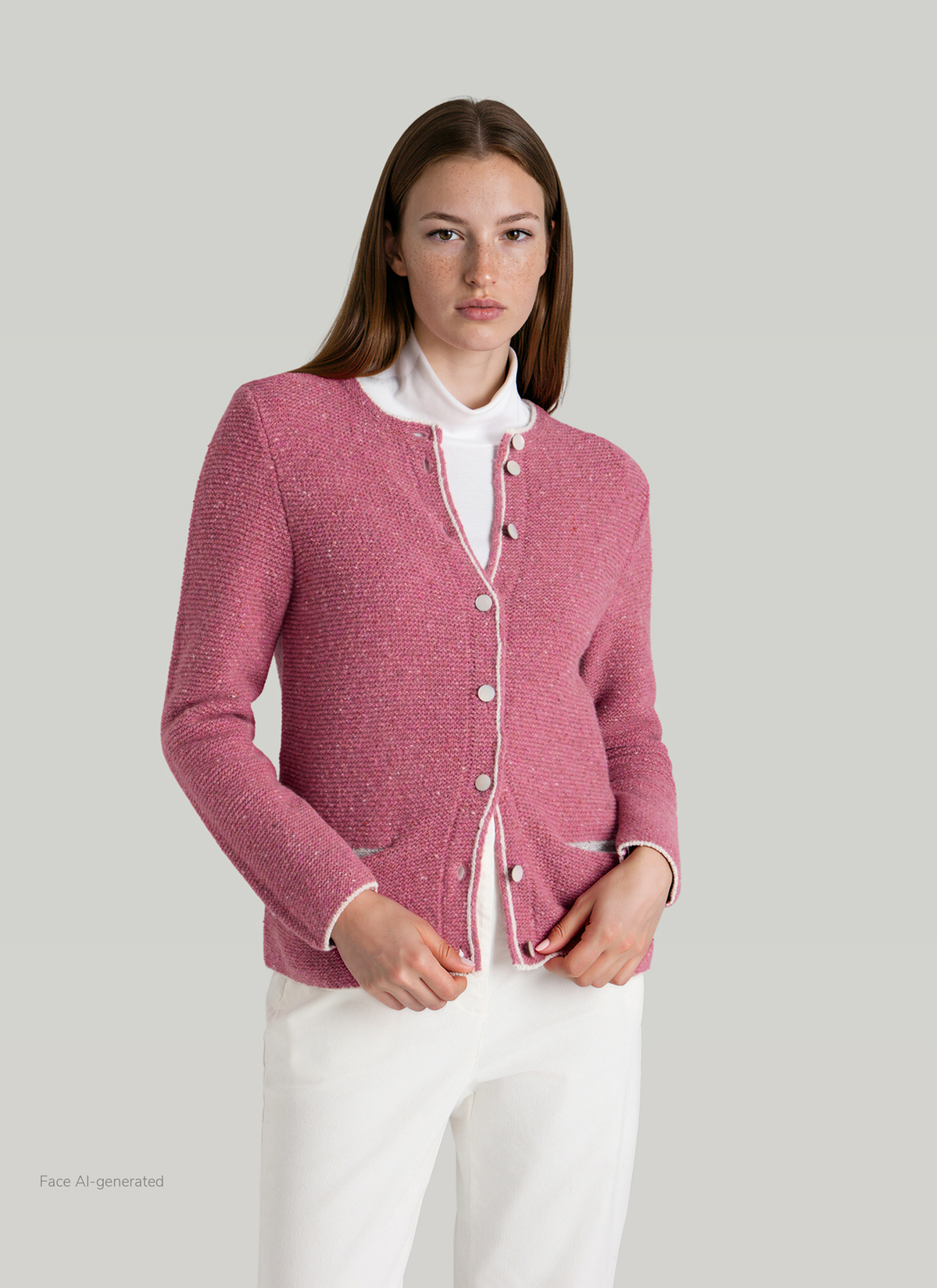 Strickjacke 1/1 Arm, Peony Red Frontansicht