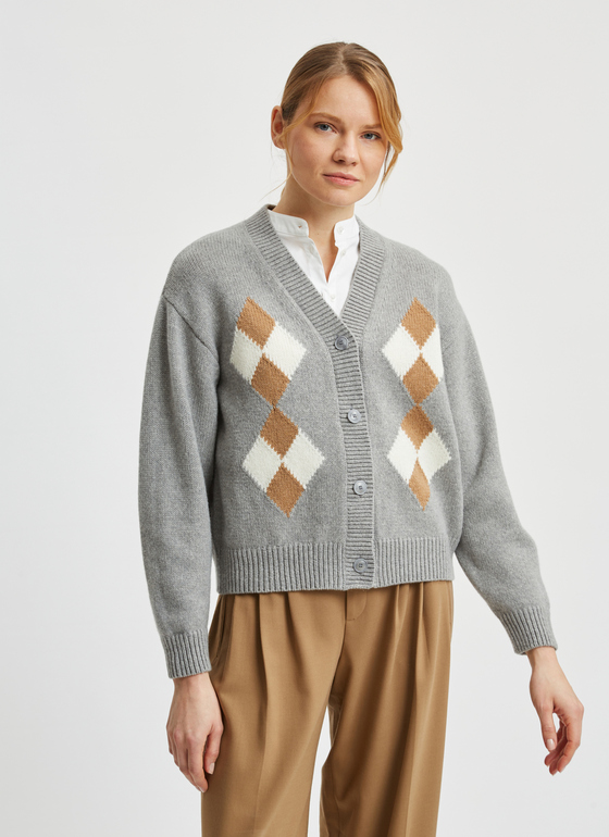 Strick Cardigan 1/1 Arm Grey Marble Frontansicht