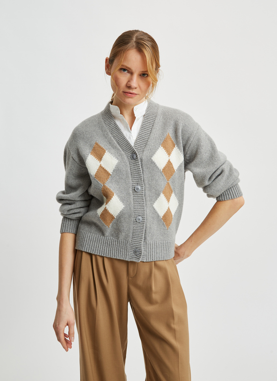 Strick Cardigan 1/1 Arm Grey Marble Frontansicht