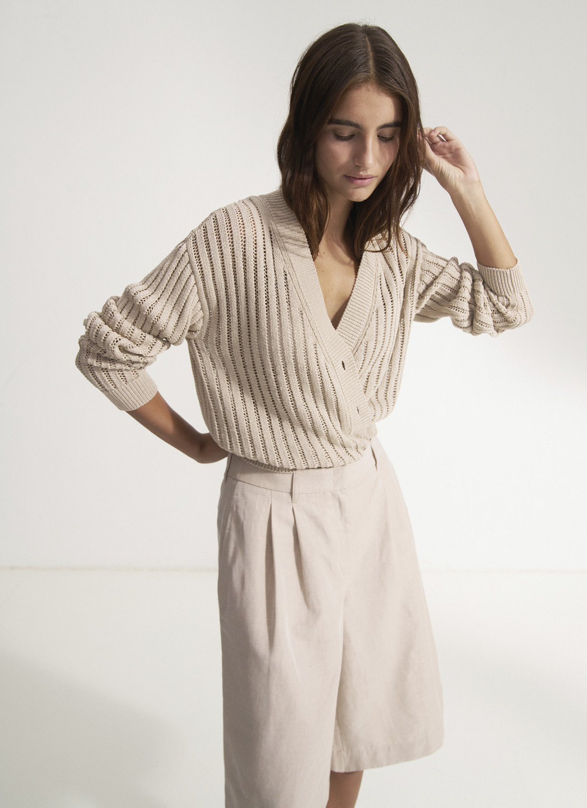 Strick Cardigan 1/1 Arm, Beach Frontansicht