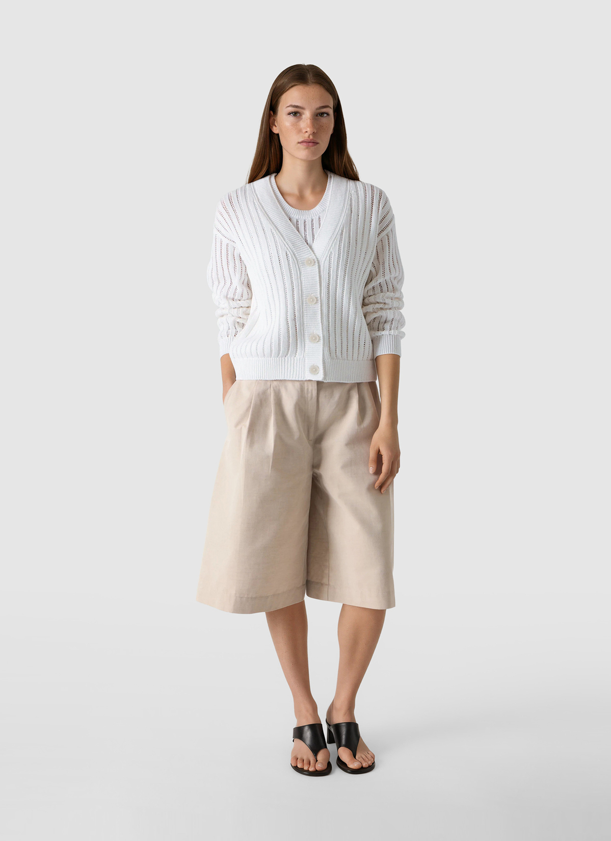 Strick Cardigan 1/1 Arm, Pure White Detailansicht 2