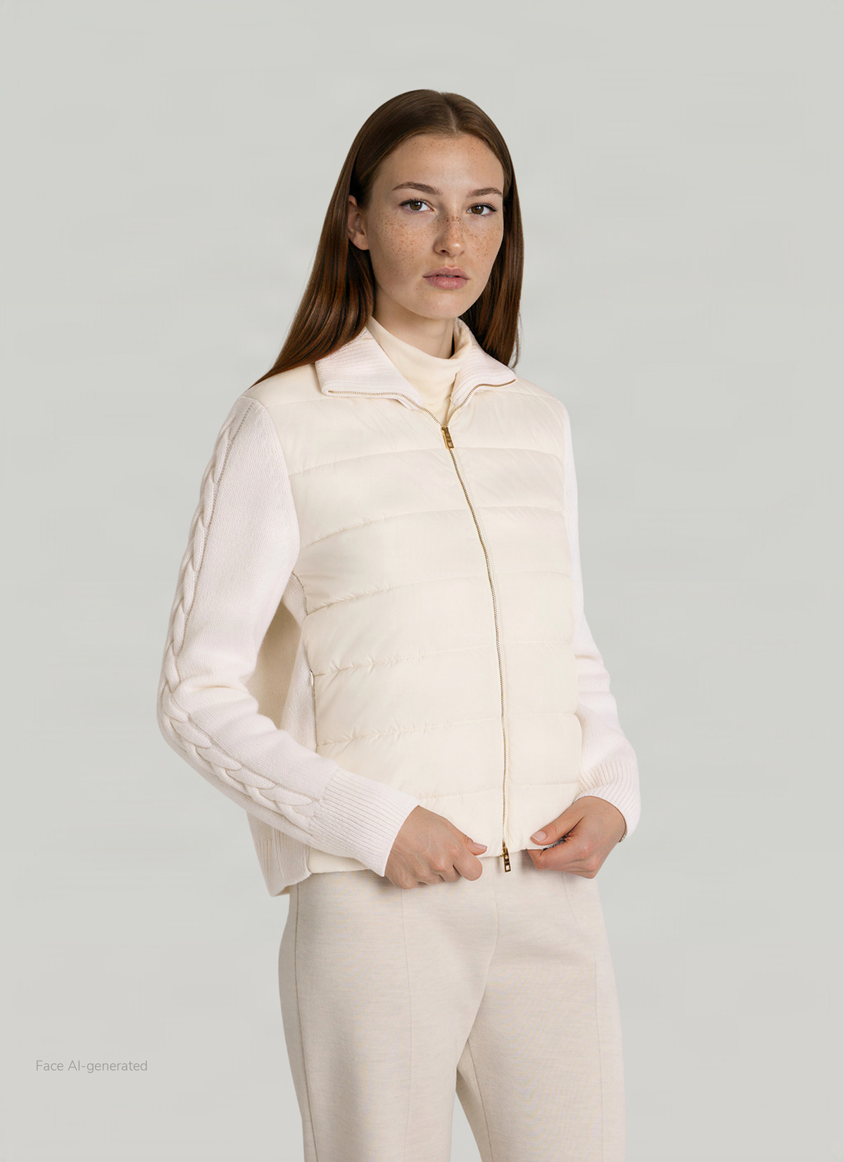 Strickjacke 1/1 Arm, New White Frontansicht