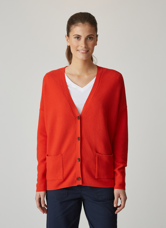Strick Cardigan 1/1 Arm Caribbean Red Frontansicht