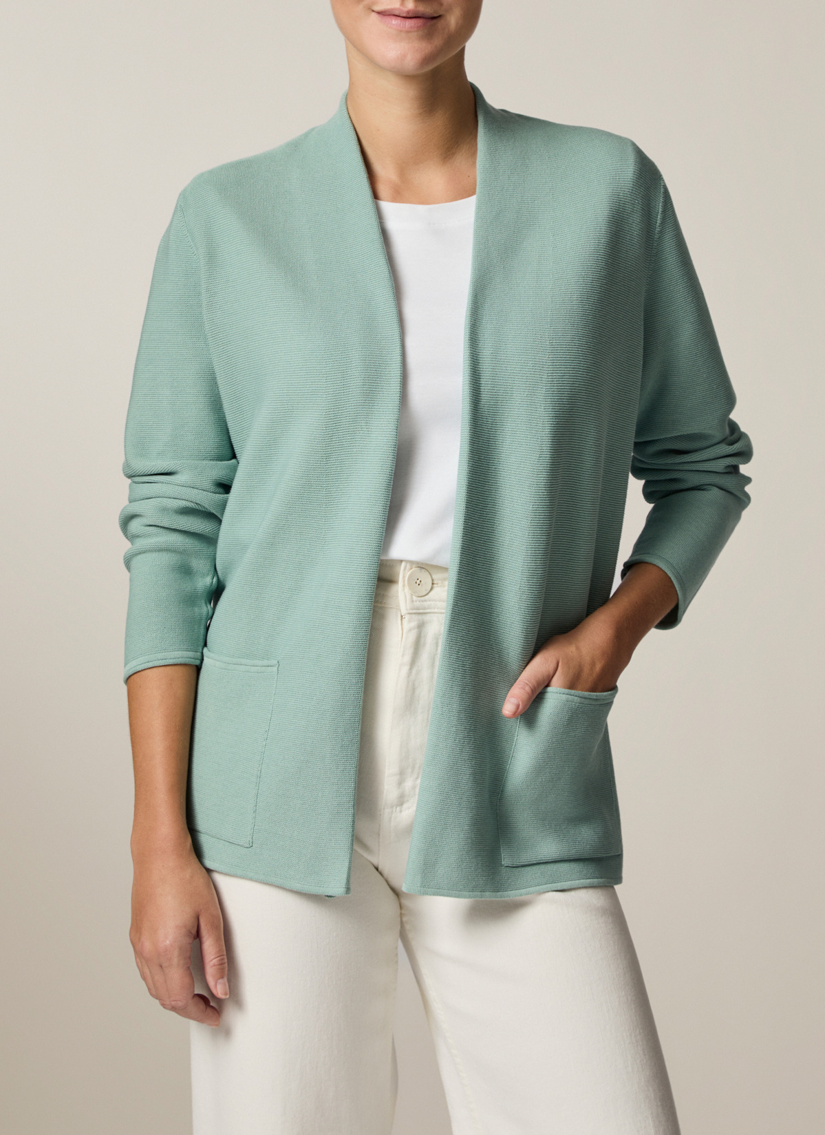 Strick Cardigan 1/1 Arm, Light Aqua Frontansicht