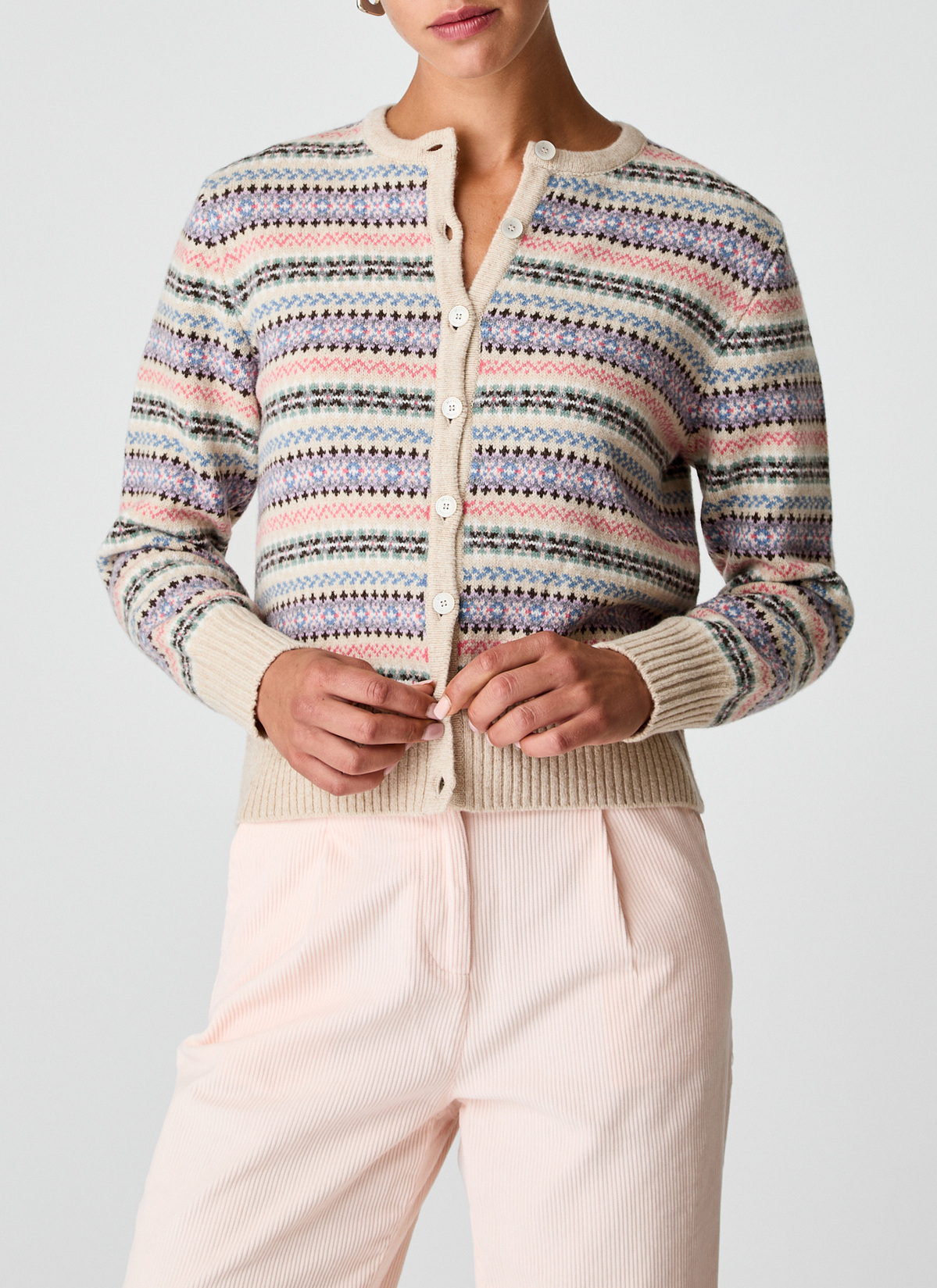 Strickjacke Knopf 1/1 Arm, Pearl Frontansicht