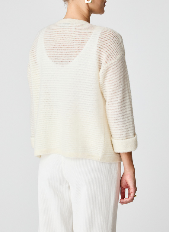 Strickjacke 1/1 Arm New White Frontansicht