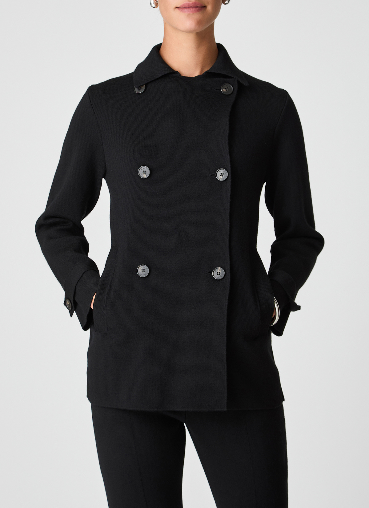 Strickjacke Knopf 1/1 Arm, Black Frontansicht