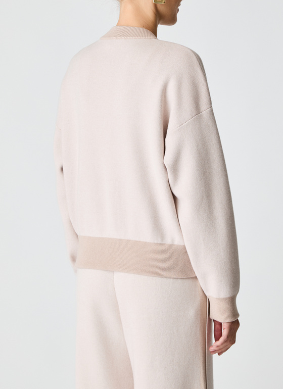 Strickjacke Zip 1/1 Arm Sand Frontansicht