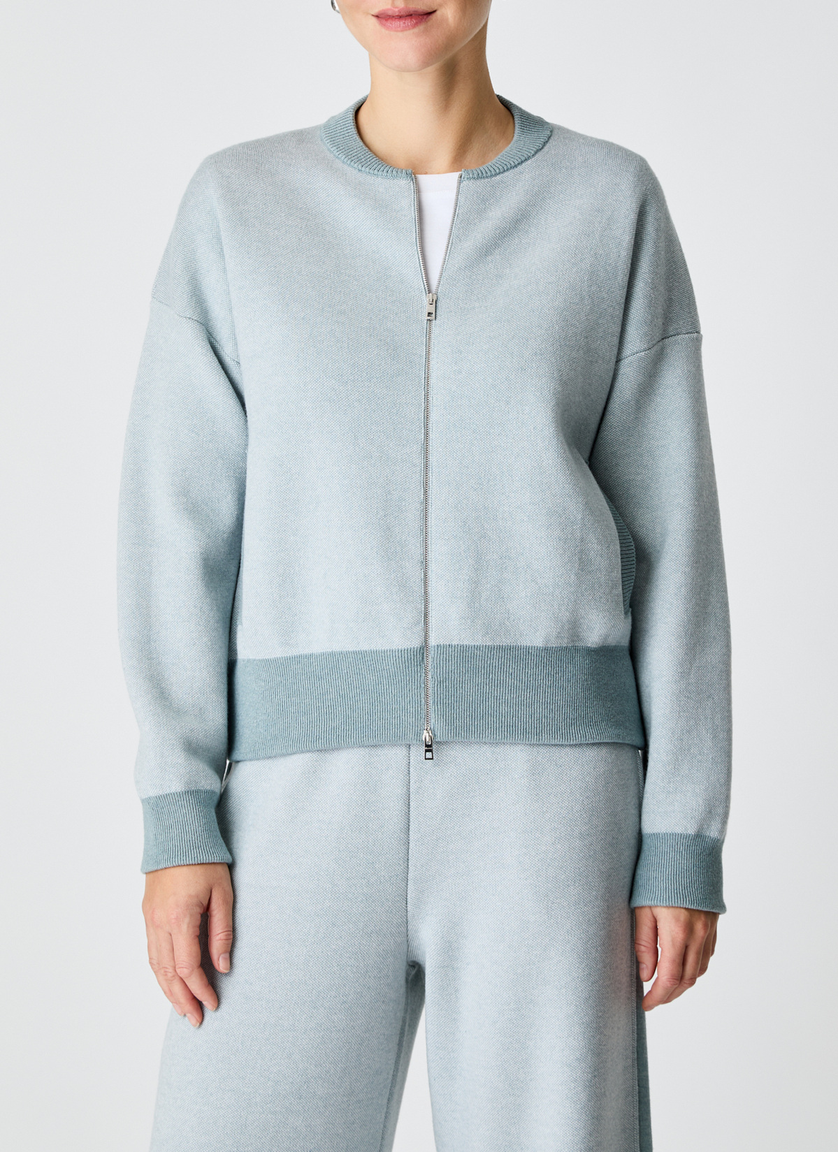 Strickjacke Zip 1/1 Arm, Lake Blue Frontansicht