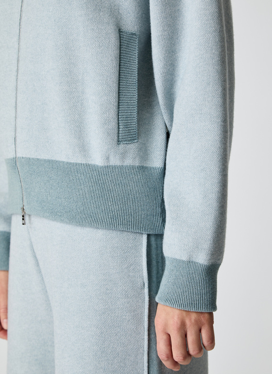 Strickjacke Zip 1/1 Arm Lake Blue Frontansicht