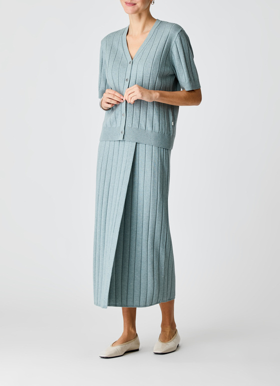 Strickjacke Knopf 1/1 Arm Lake Blue Frontansicht