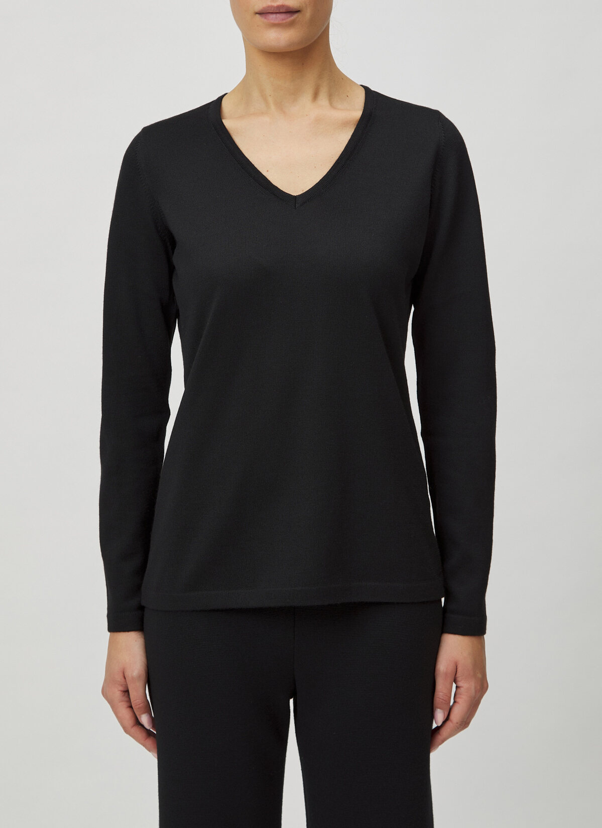 Pullover V-Ausschnitt 1/1 Arm, Black Frontansicht