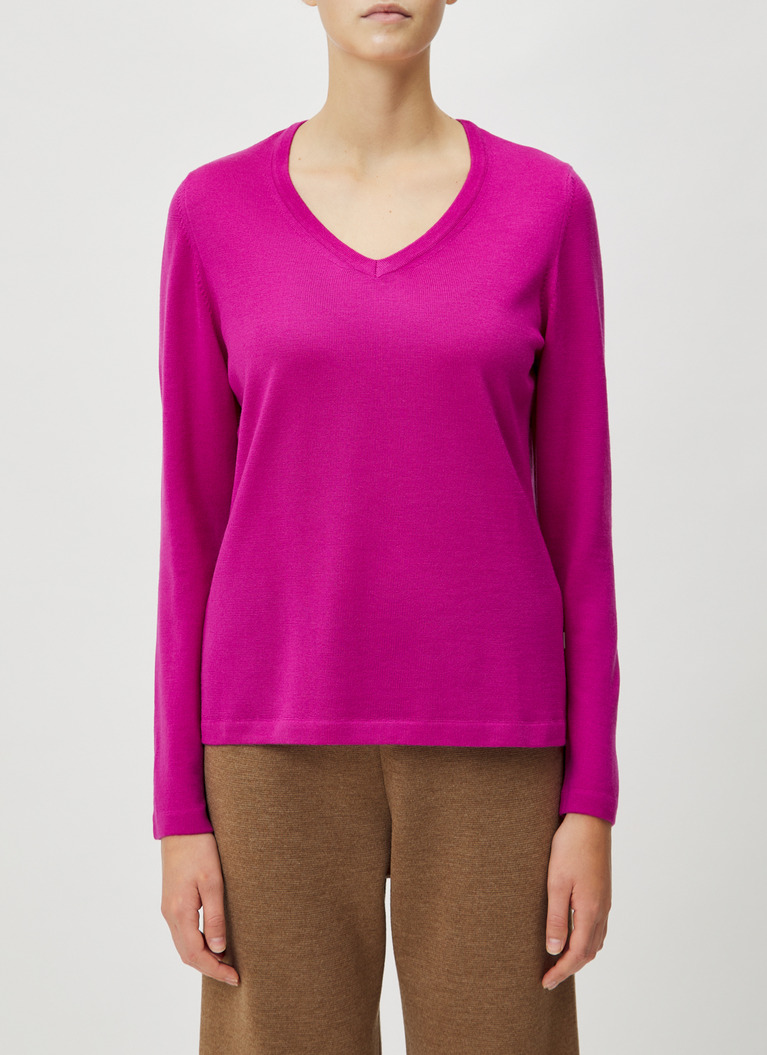 Pullover V-Ausschnitt 1/1 Arm, Vivid Orchid Frontansicht