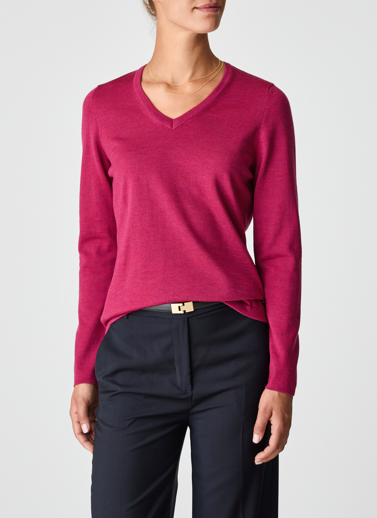 Pullover V-Ausschnitt 1/1 Arm, Shocking Pink Frontansicht