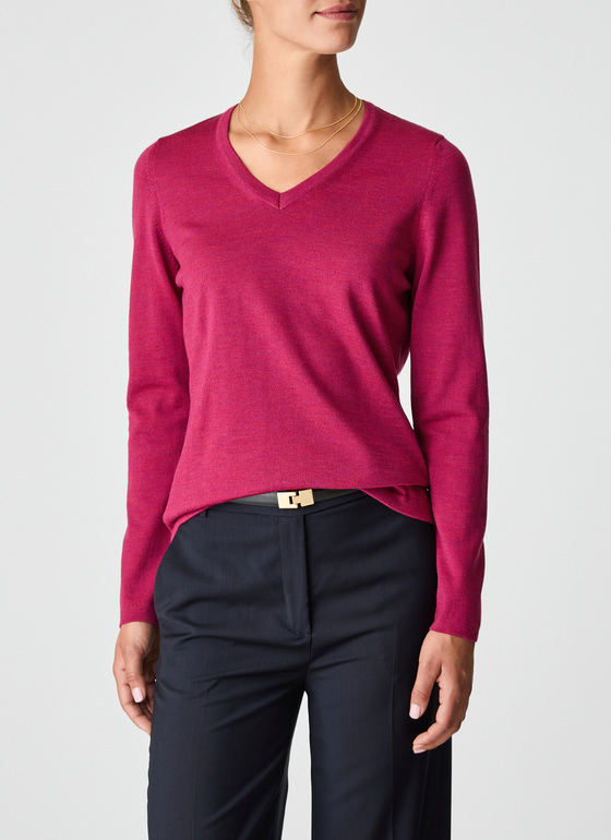 Pullover V-Ausschnitt 1/1 Arm Shocking Pink Frontansicht