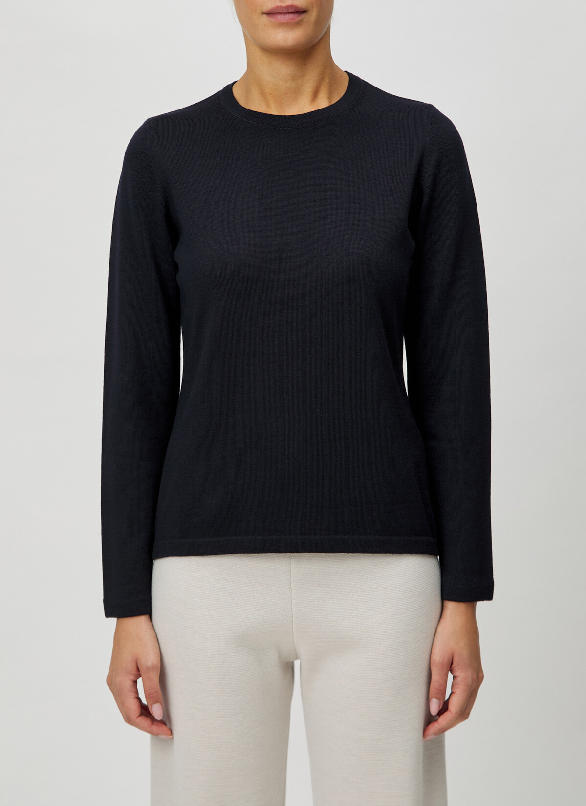 Pullover Rundhals 1/1 Arm, Navy Frontansicht