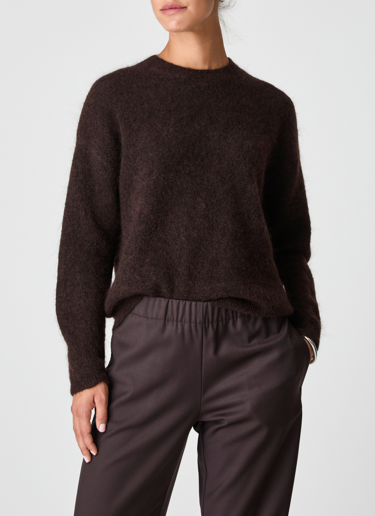 Pullover Rundhals 1/1 Arm, Dark Espresso Frontansicht