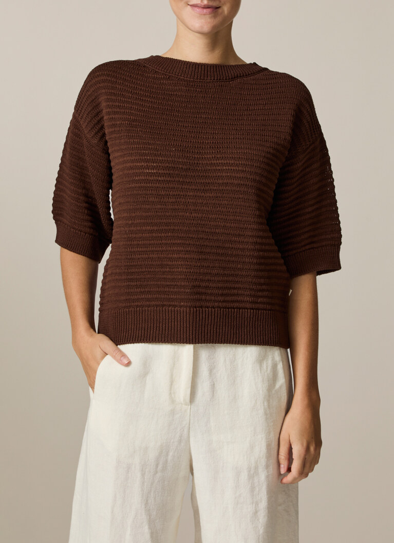 Pullover Rundhals 1/1 Arm, Dark Chocolate Detailansicht 1