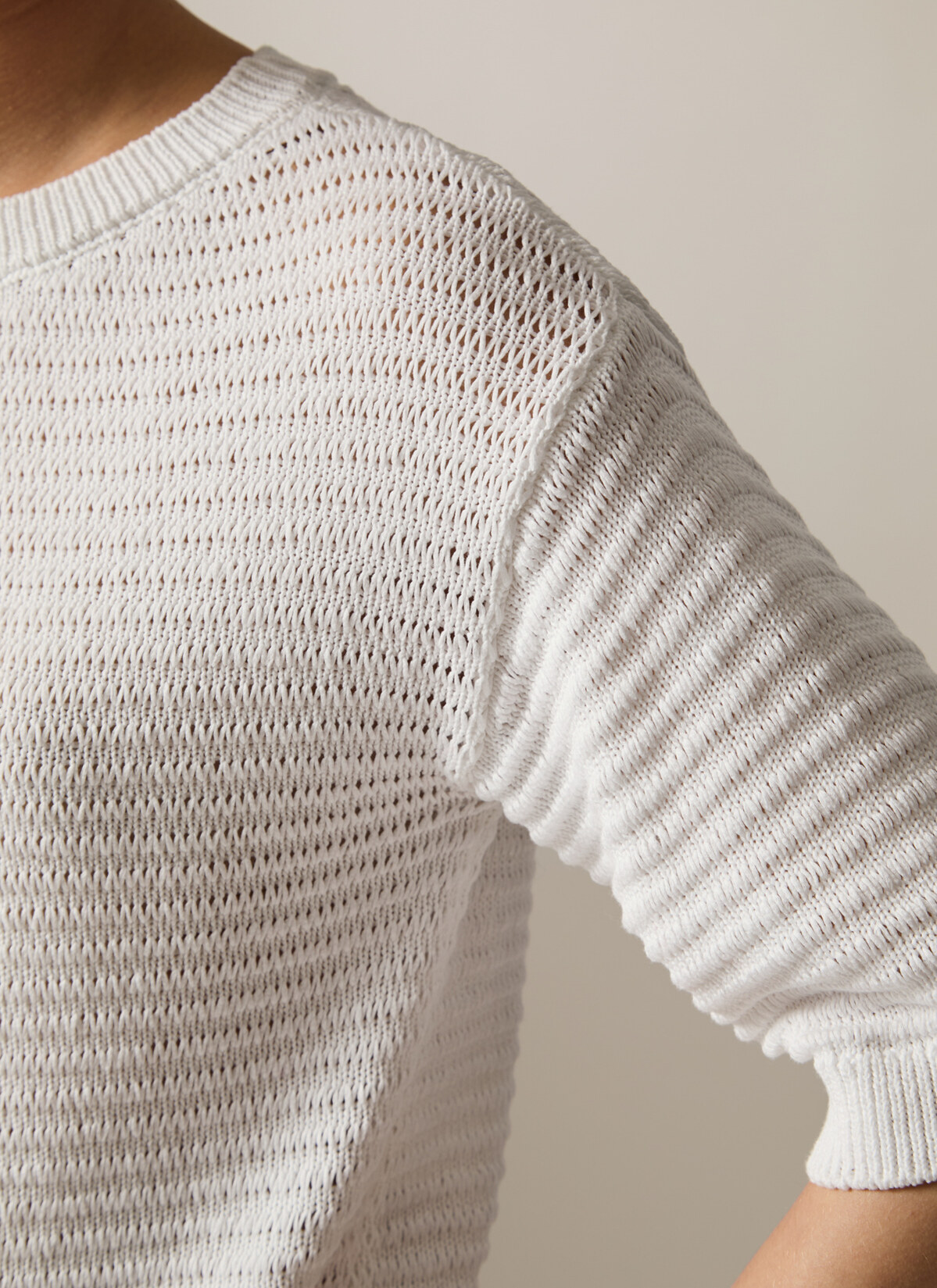 Pullover Rundhals 1/1 Arm, Pure White Detailansicht 1