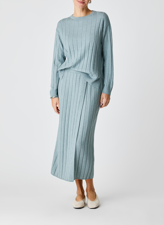 Pullover Rundhals 1/1 Arm Lake Blue Frontansicht