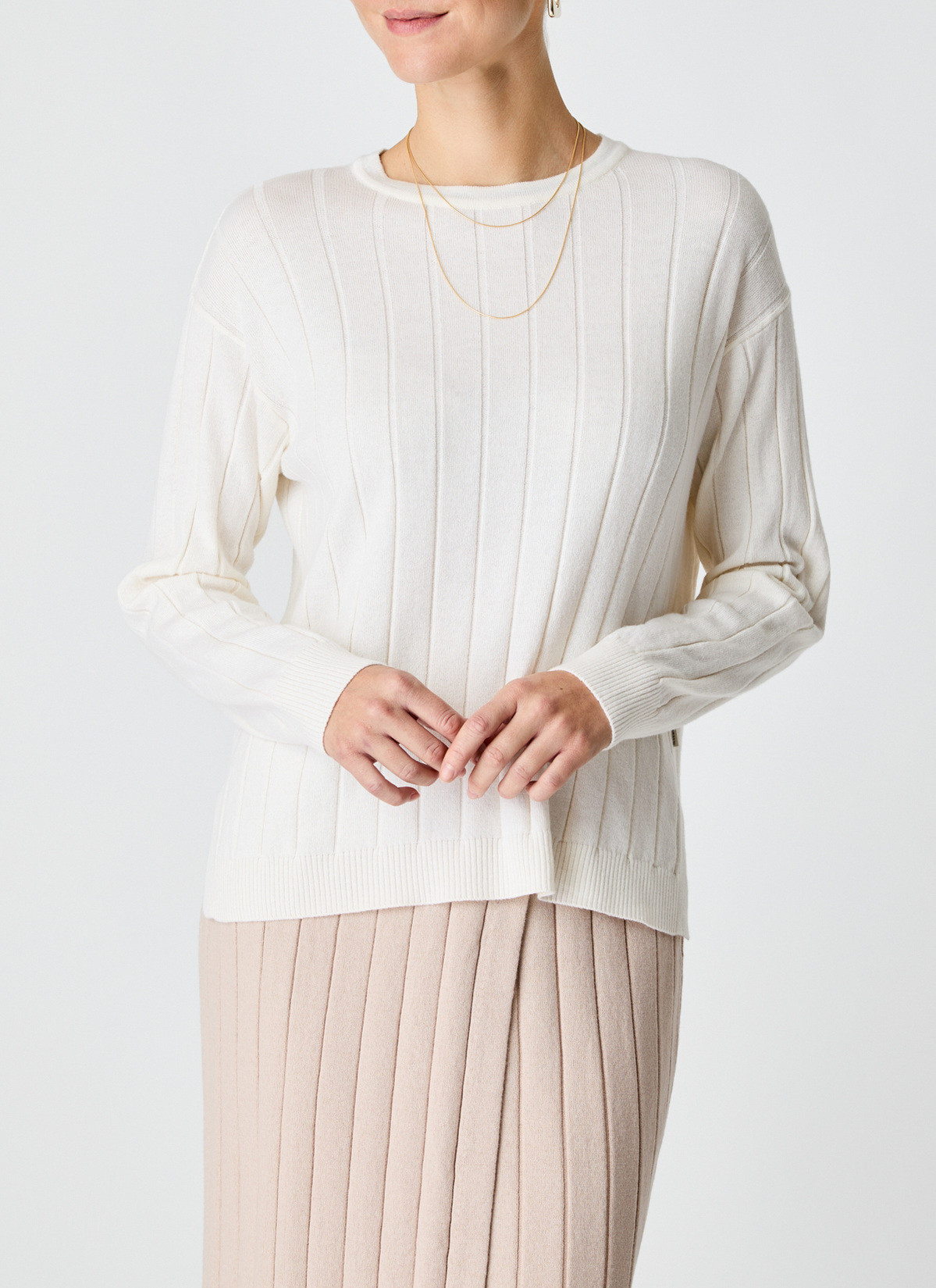 Pullover Rundhals 1/1 Arm, Vanilla Ice Frontansicht