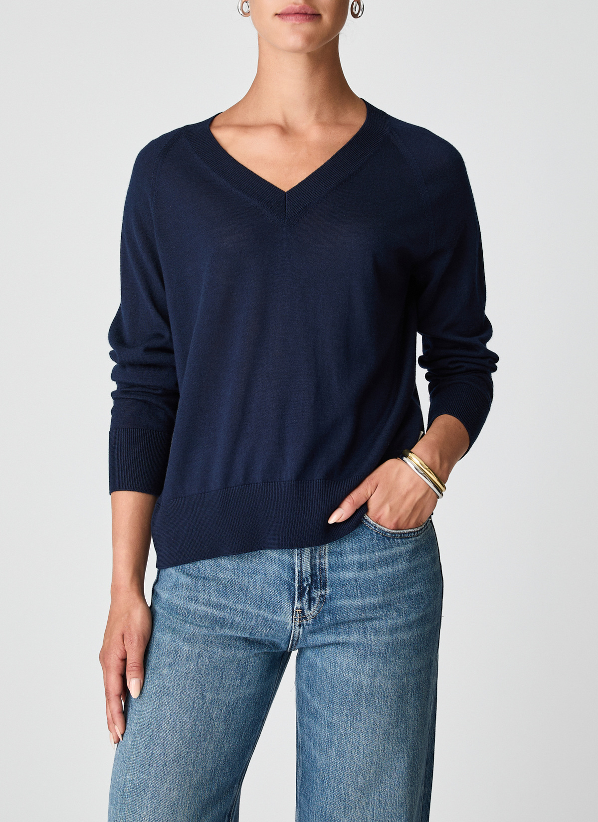 Pullover V-Ausschnitt 1/1 Arm, Bright Night Frontansicht