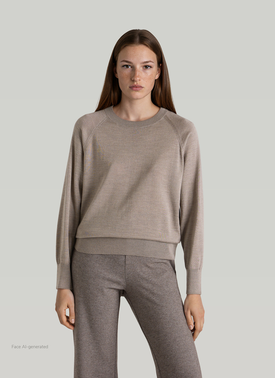 Pullover Rundhals 1/1 Arm Taupe Grey Frontansicht