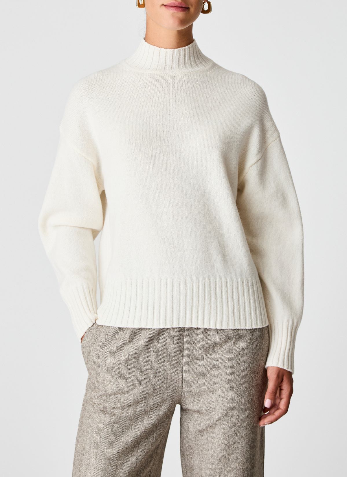 Pullover Stehkragen 1/1 Arm, New White Frontansicht