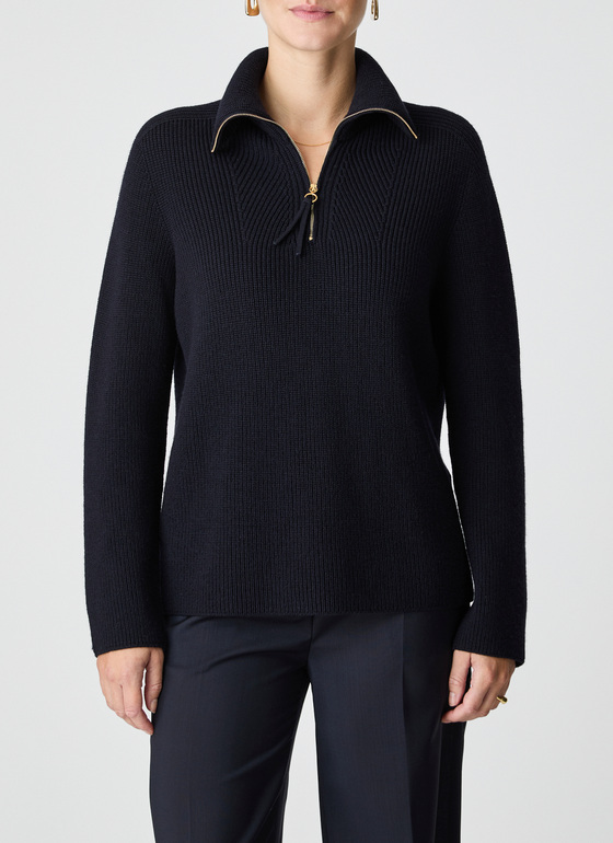 Pullover Rundhals 1/1 Arm Navy Frontansicht