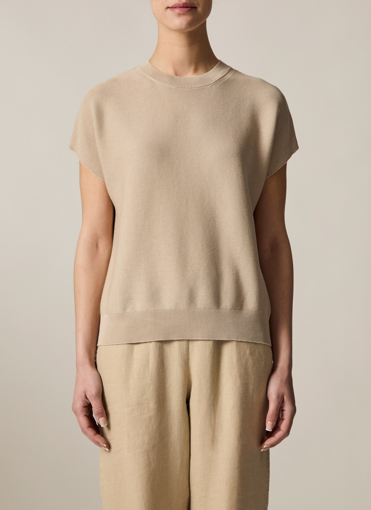 Pullover Rundhals 1/2 Arm, Beach Brown Frontansicht