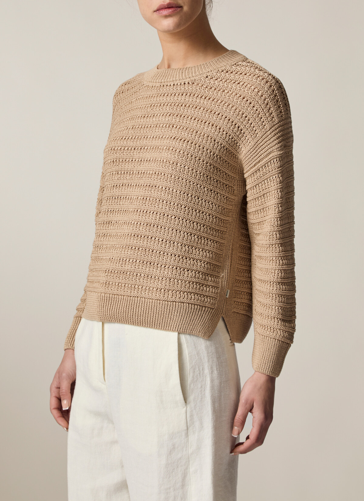 Pullover Rundhals 1/1 Arm, Beach Brown Frontansicht