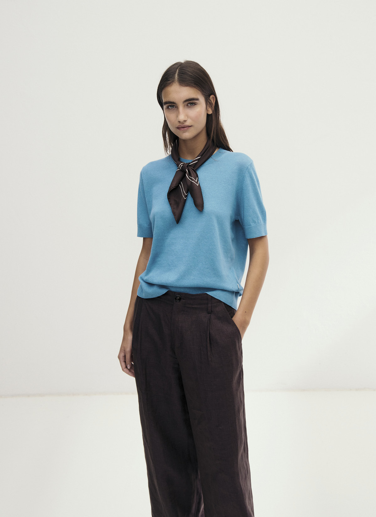 Pullover Rundhals 1/2 Arm, Delphinium Blue Frontansicht