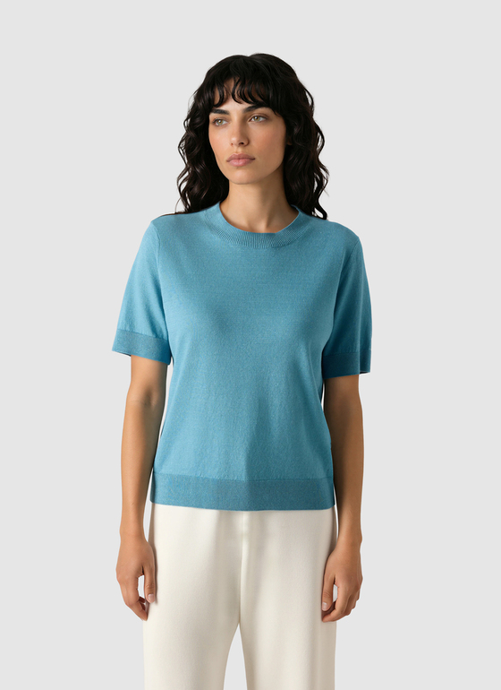 Pullover Rundhals 1/2 Arm Delphinium Blue Frontansicht