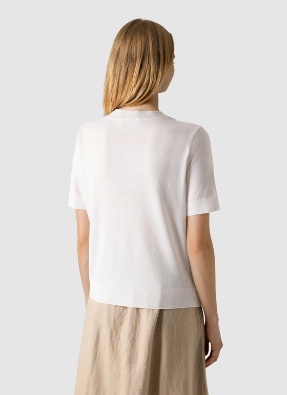 Pullover Rundhals 1/2 Arm New White Frontansicht