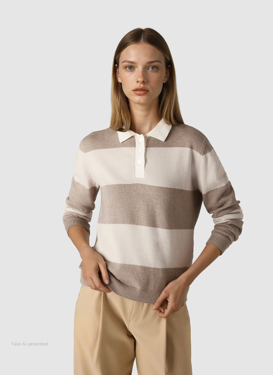 Pullover Polokragen Knopf 1/1 Arm French Oak Frontansicht