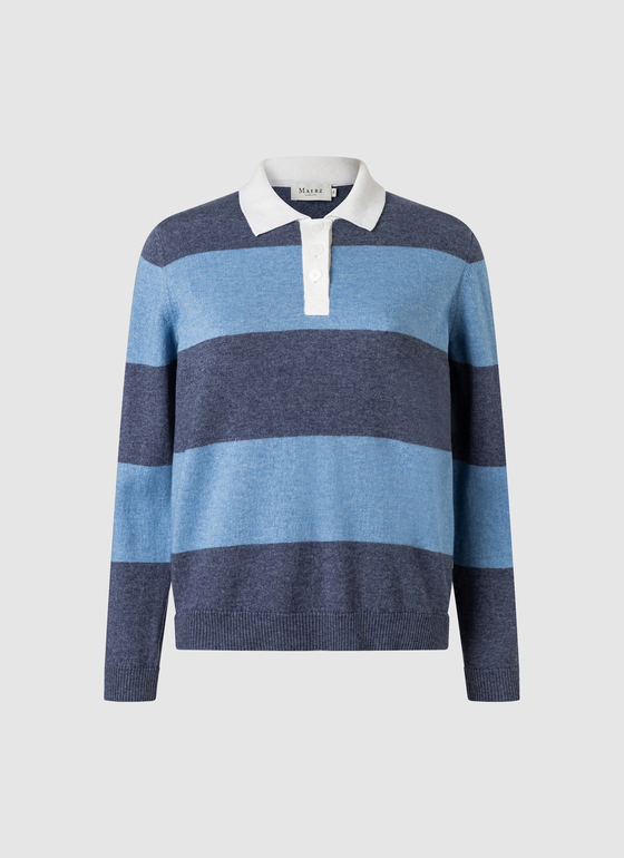 Pullover Polokragen Knopf 1/1 Arm Midnight Sail Frontansicht