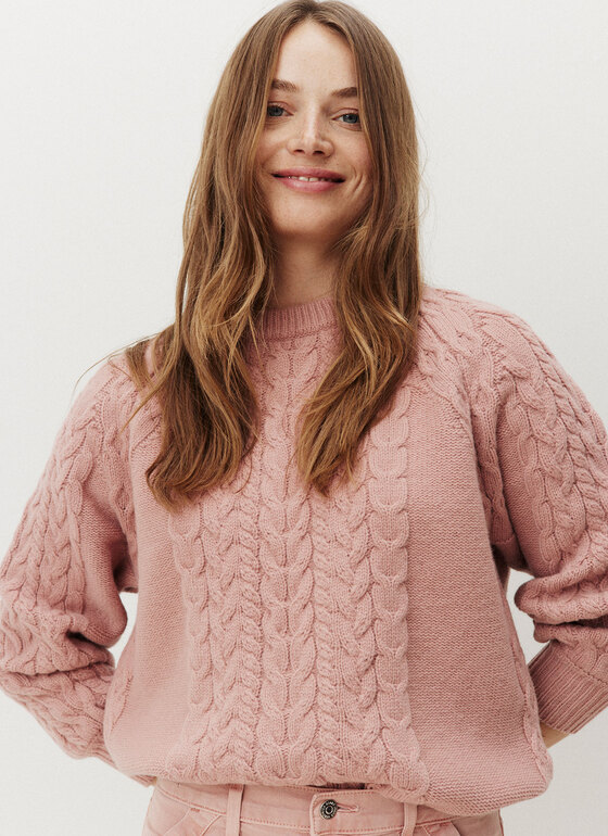 Pullover Rundhals 1/1 Arm Rosé Frontansicht