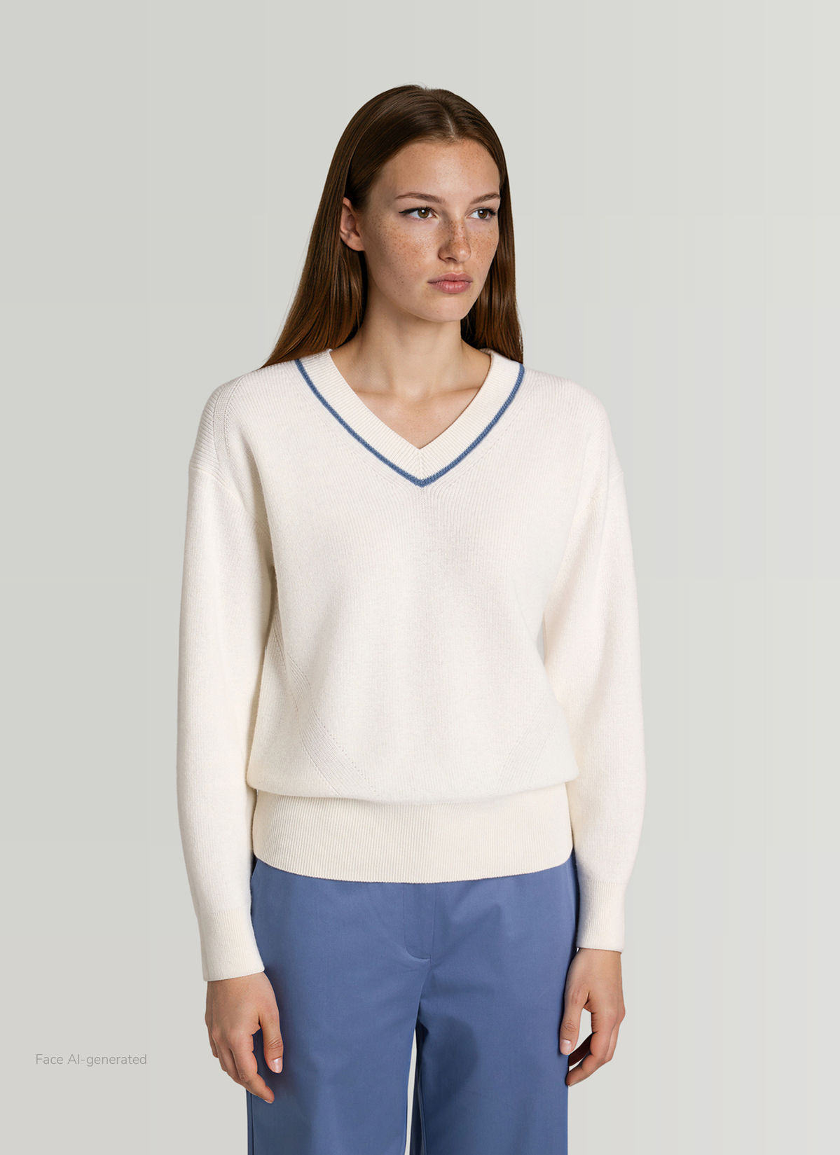 Pullover V-Ausschnitt 1/1 Arm, New White Frontansicht
