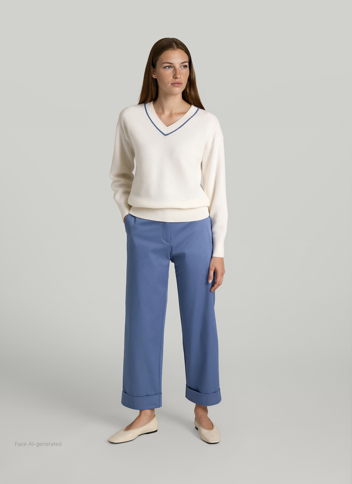 Pullover V-Ausschnitt 1/1 Arm, New White Detailansicht 2