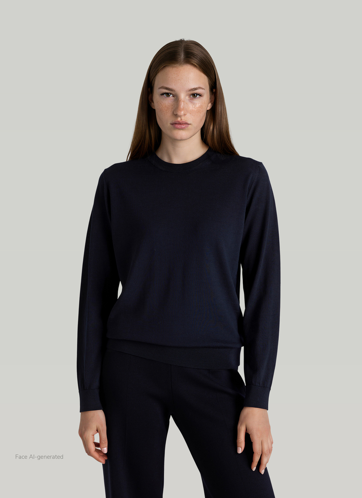 Pullover Rundhals 1/1 Arm, Navy Frontansicht