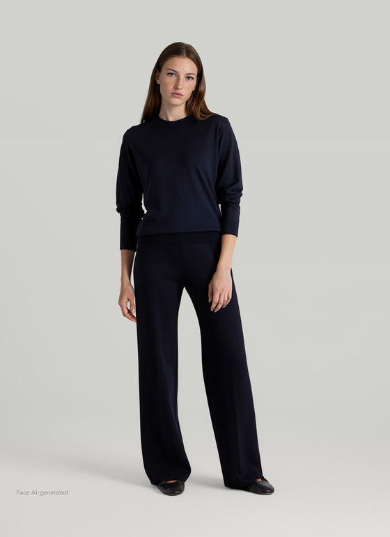 Pullover Rundhals 1/1 Arm Navy Frontansicht