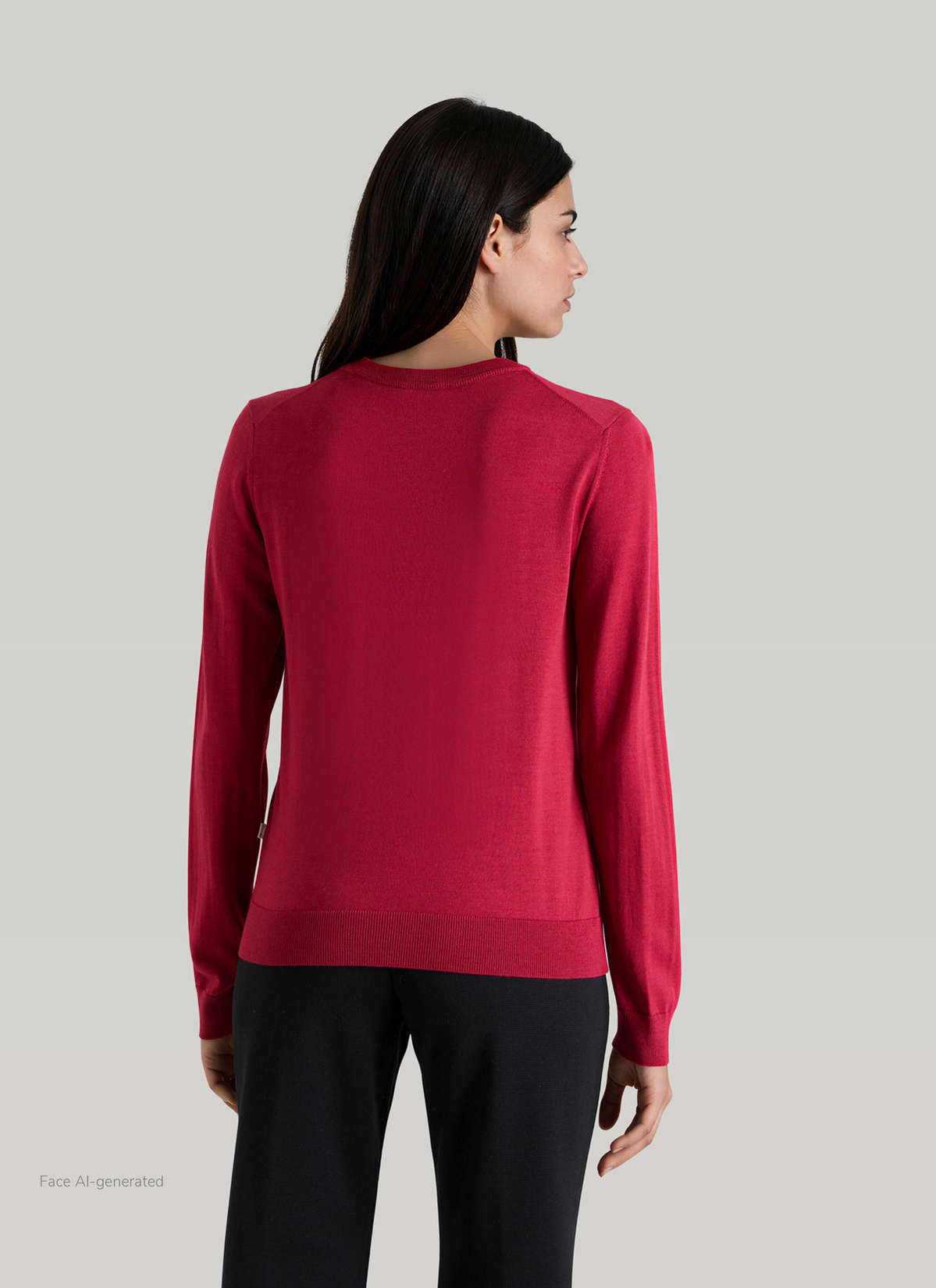 Pullover Rundhals 1/1 Arm, Peony Red Rückansicht