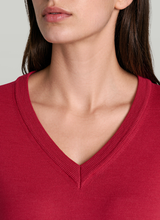 Pullover V-Ausschnitt 1/1 Arm Peony Red Frontansicht