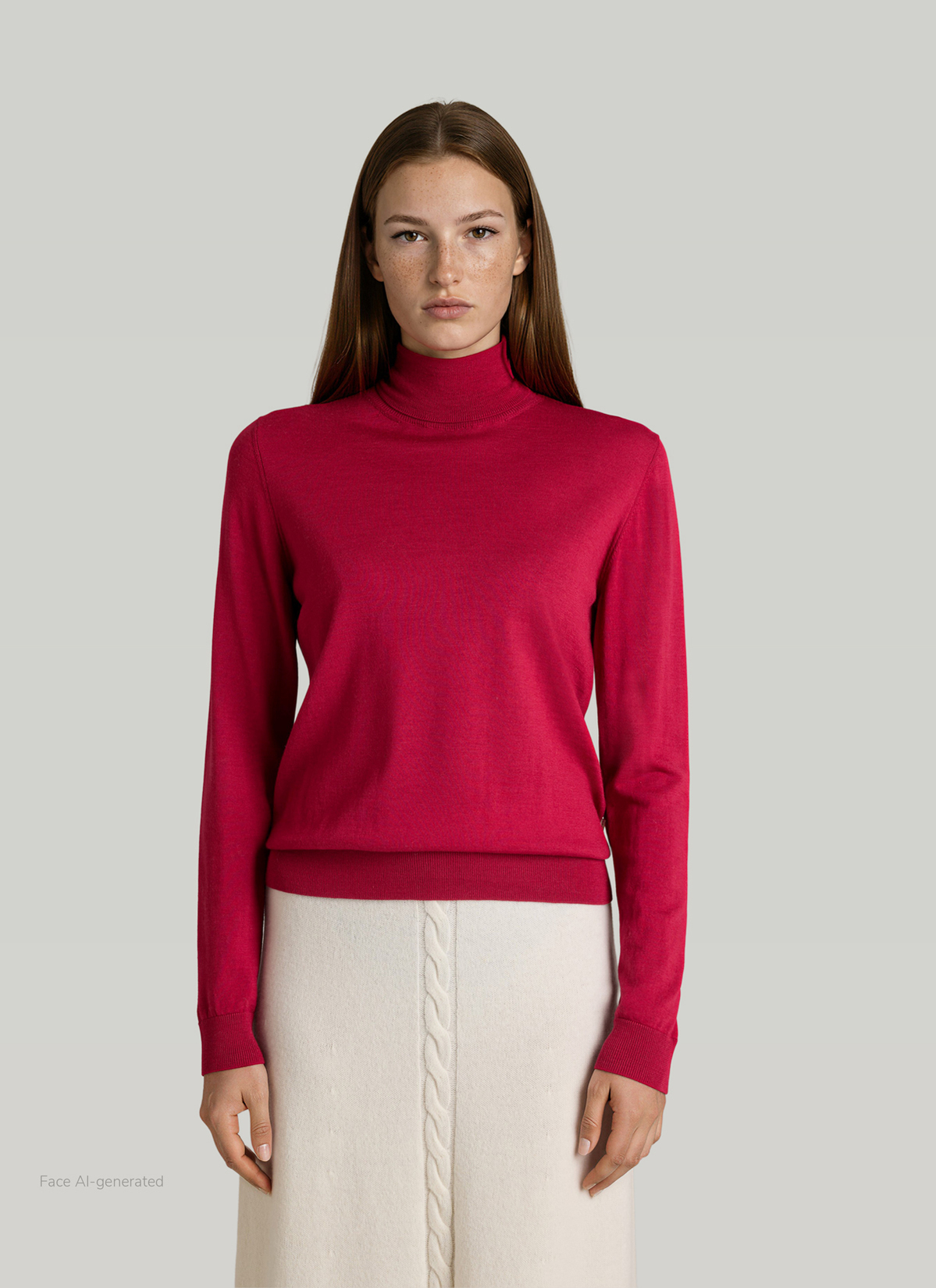 Pullover Rundhals 1/1 Arm, Peony Red Frontansicht