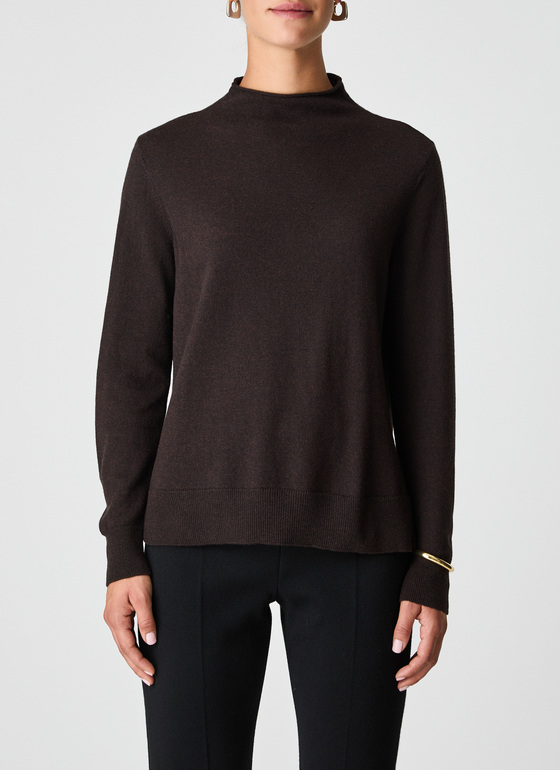 Pullover Stehkragen 1/1 Arm Dark Espresso Frontansicht