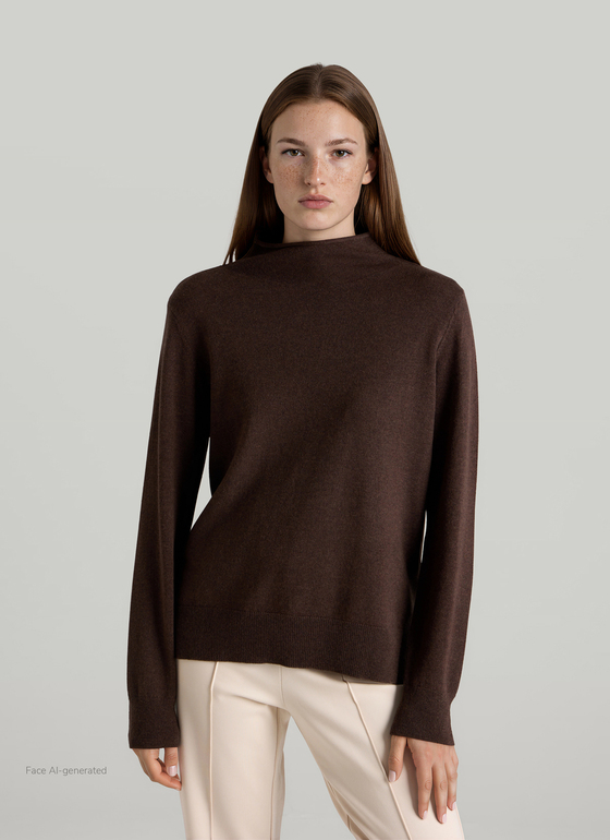 Pullover Stehkragen 1/1 Arm Dark Coffee Frontansicht