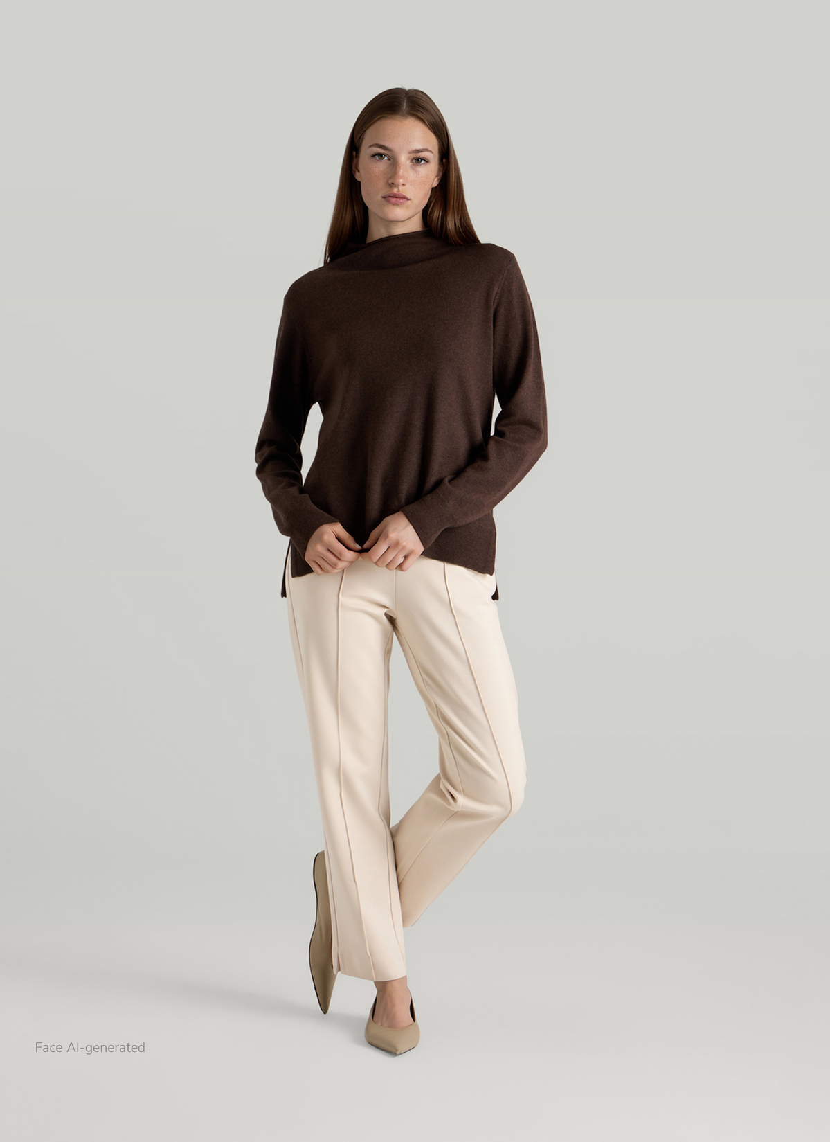 Pullover Stehkragen 1/1 Arm, Dark Coffee Detailansicht 2