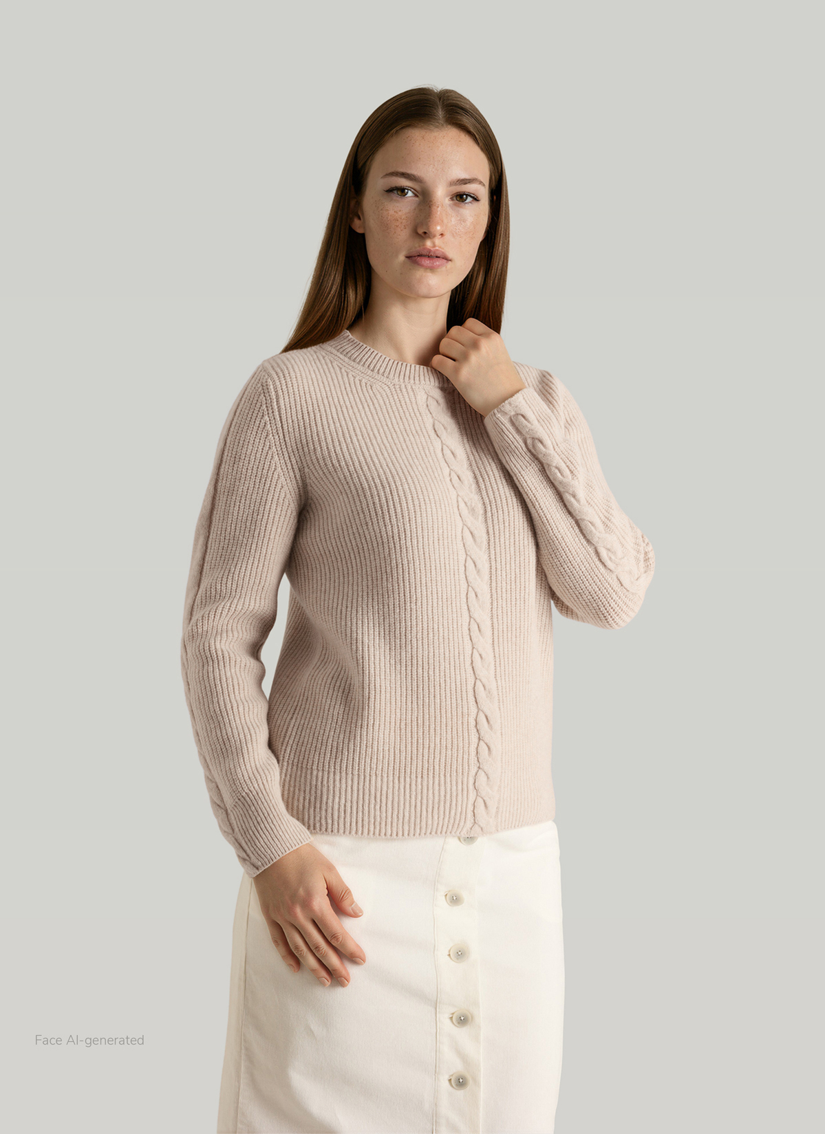 Pullover Rundhals 1/1 Arm, Frosted Dune Frontansicht