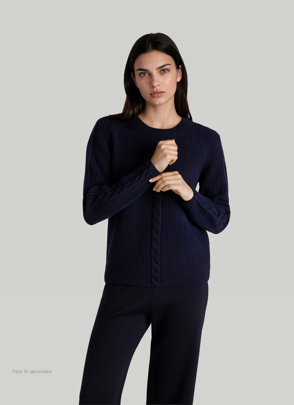 Pullover Rundhals 1/1 Arm, Navy Frontansicht